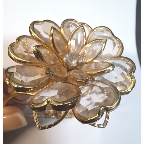 Flower Bracelet Gold-tone Metal Clasp Cuff Costume Formal Dance - Picture 12 of 14